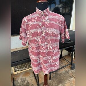 PreOwned Reyn Spooner Hawaiian Print Red 3/4 Button Men's Medium